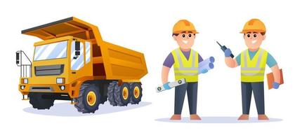 lindos personajes de ingeniero de construcción con ilustración de camión vector