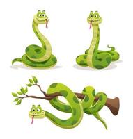 conjunto de serpiente en varias poses ilustración de dibujos animados vector