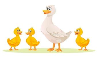 Duck with her cute ducklings cartoon illustration vector
