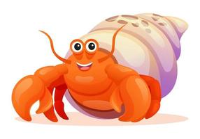 Cute hermit crab cartoon illustration isolated on white background vector