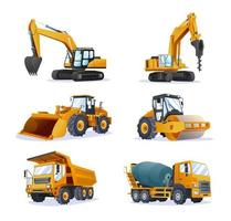 Collection of construction heavy machinery vehicles isolated illustration vector
