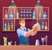 Bartender mixing drinks at bar counter concept illustration vector
