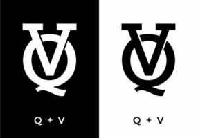 color blanco y negro de la letra inicial qv o vq vector