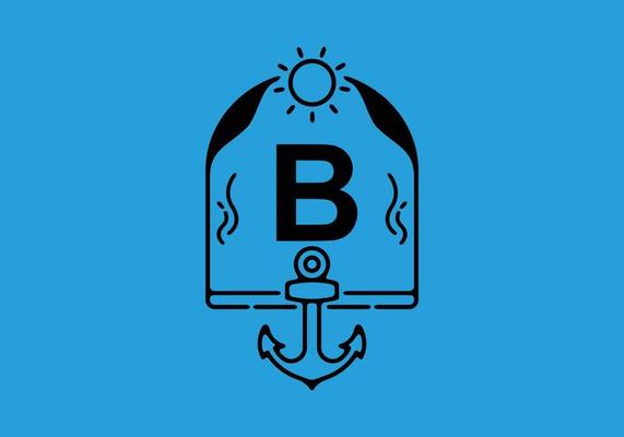 Black line art illustration of B initial letter in anchor frame