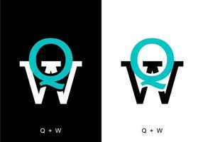 Black and white color of QW initial letter vector