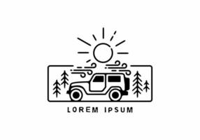 Car in nature line art badge vector