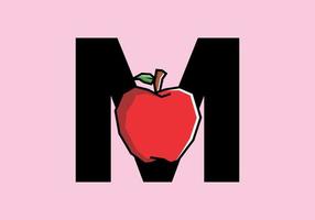 M initial letter with red apple in stiff art style vector