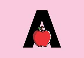 A initial letter with red apple in stiff art style vector