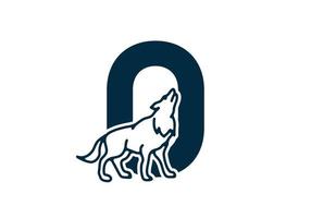 Dark blue color of O initial letter with wolf vector