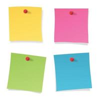 Colored paper stickers for notes with shadow set isolated on white background vector