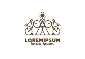 arte lineal de acampada en bicicleta con texto de lorem ipsum vector