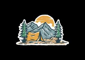 Colorful illustration drawing of mountain camping vector