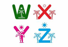 Colorful initial letter of W X Y Z with coconut tree vector