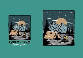 Colorful mountain camping illustration drawing vector