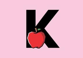 K initial letter with red apple in stiff art style vector