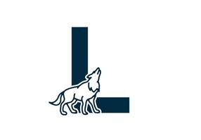 Dark blue color of L initial letter with wolf vector