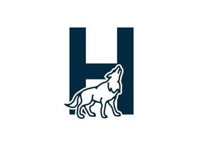 Dark blue color of H initial letter with wolf vector