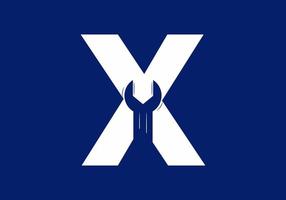 X initial letter with wrench shape vector
