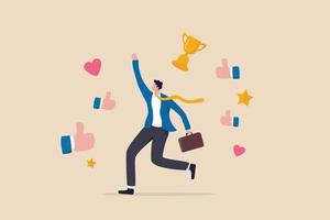 Appreciate high performance employee, good job or praising success staff, recognition or congratulation concept, cheerful success businessman with appreciation thumbs up applause, stars and trophy. vector