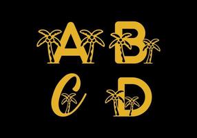 A B C D initial letter with coconut tree in gold color vector