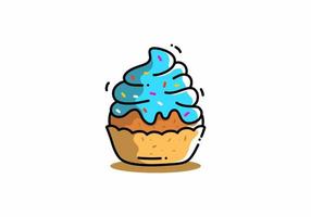 Cute kawaii illustration of blue cupcake vector