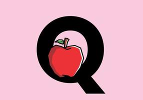 Q initial letter with red apple in stiff art style vector