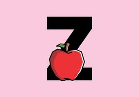 Z initial letter with red apple in stiff art style vector