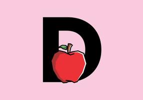 D initial letter with red apple in stiff art style vector