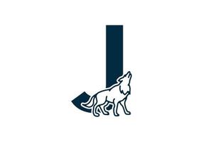 Dark blue color of J initial letter with wolf vector