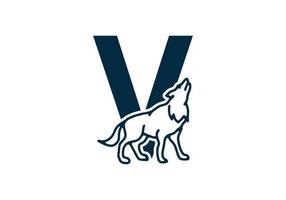 Dark blue color of V initial letter with wolf vector