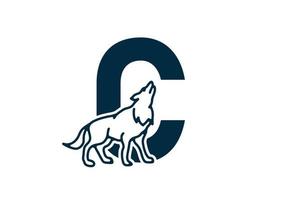 Dark blue color of C initial letter with wolf vector