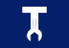 T initial letter with wrench shape vector