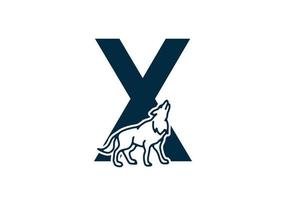 Dark blue color of X initial letter with wolf vector