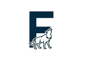 Dark blue color of F initial letter with wolf vector