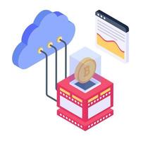 Bitcoin cloud analysis isometric style vector