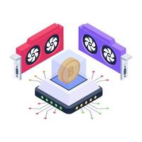 Blockchain gpu in isometric editable vector