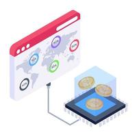 icono de estilo isométrico de red btc, tecnología blockchain vector