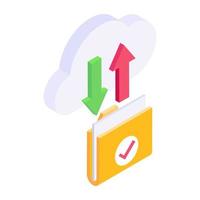 Cloud file transferring isometric icon, online data storage vector