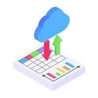 Cloud data transfer isometric icon, online data storage vector