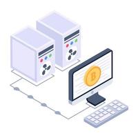 Server computing isometric style icon, cloud technology vector