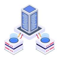 Bitcoin with servers denoting isometric style icon of crypto technology vector