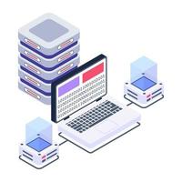 Bitcoin with servers denoting isometric style icon of crypto technology vector