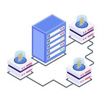 Bitcoin with servers denoting isometric style icon of crypto technology vector