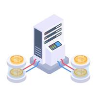 un diseño de icono isométrico de servidores bitcoin vector