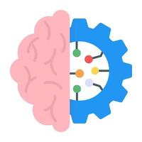 ai cerebro en icono plano, vector editable