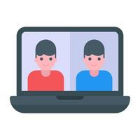 Users inside laptop denoting online meeting in flat icon vector