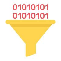Funnel with binary coding denoting flat icon of code filtration vector