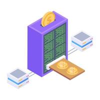 diseño isométrico del servidor de datos bitcoin, vector editable