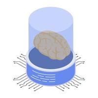 Ai brain in isometric style icon, editable vector