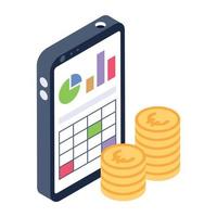 Chart with monitor and money denoting isometric icon of online money flow vector